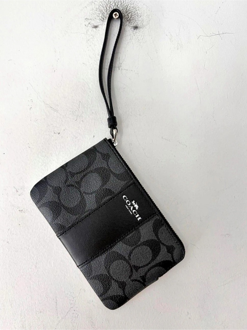 Coach Corner Zip Wristlet In Signature Canvas With Stripe Signature Canvas